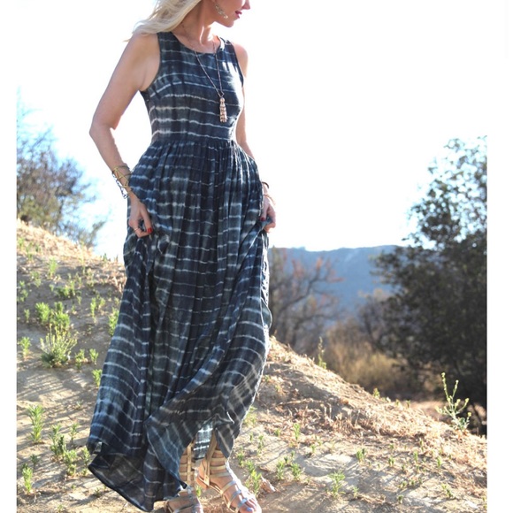 Neuw Dresses & Skirts - Anthropologie NEUW Shibori Maxi Dress Tie Dye Gray Boho Size Large